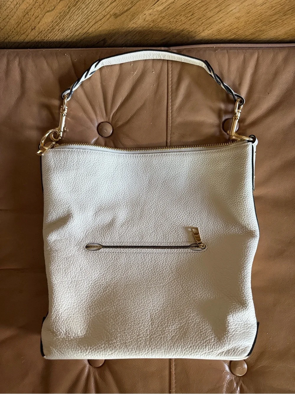 Coach Cream Pebbled Leather Shoulder Bag with Braided Strap